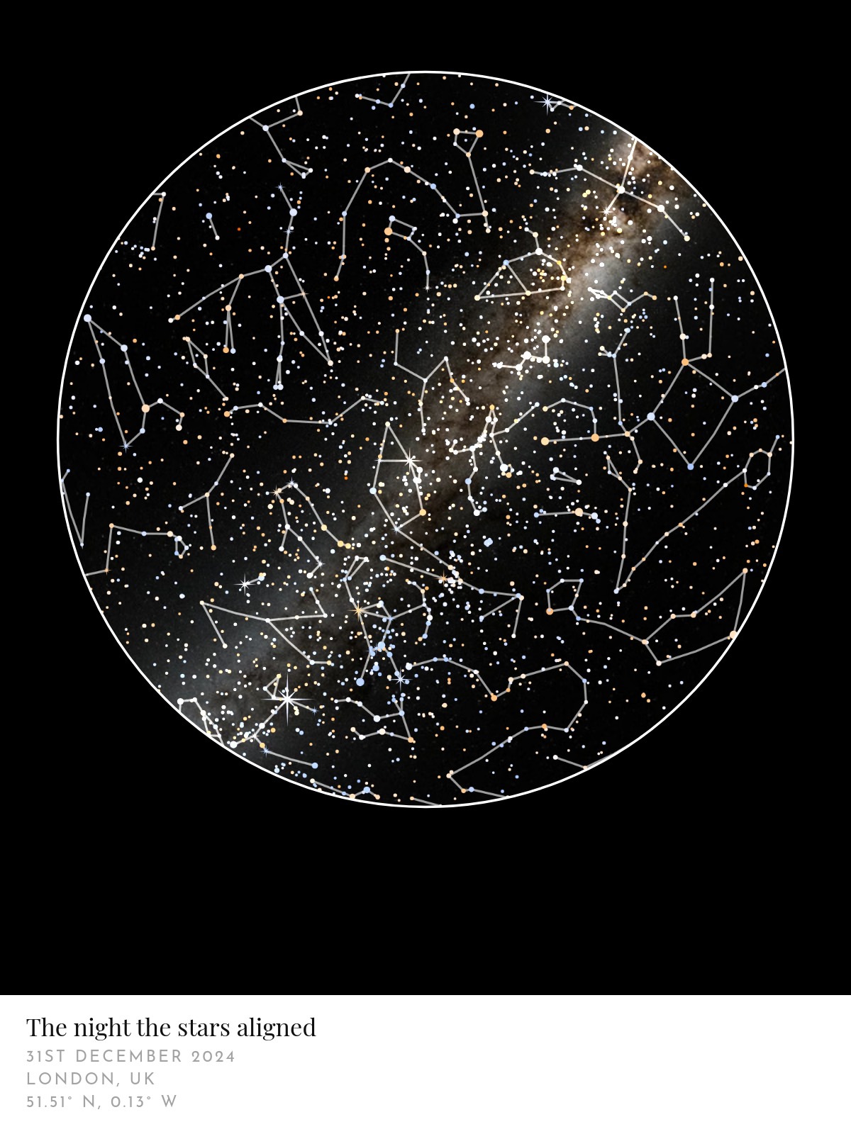 Skylit Studio personalised star map print, framed